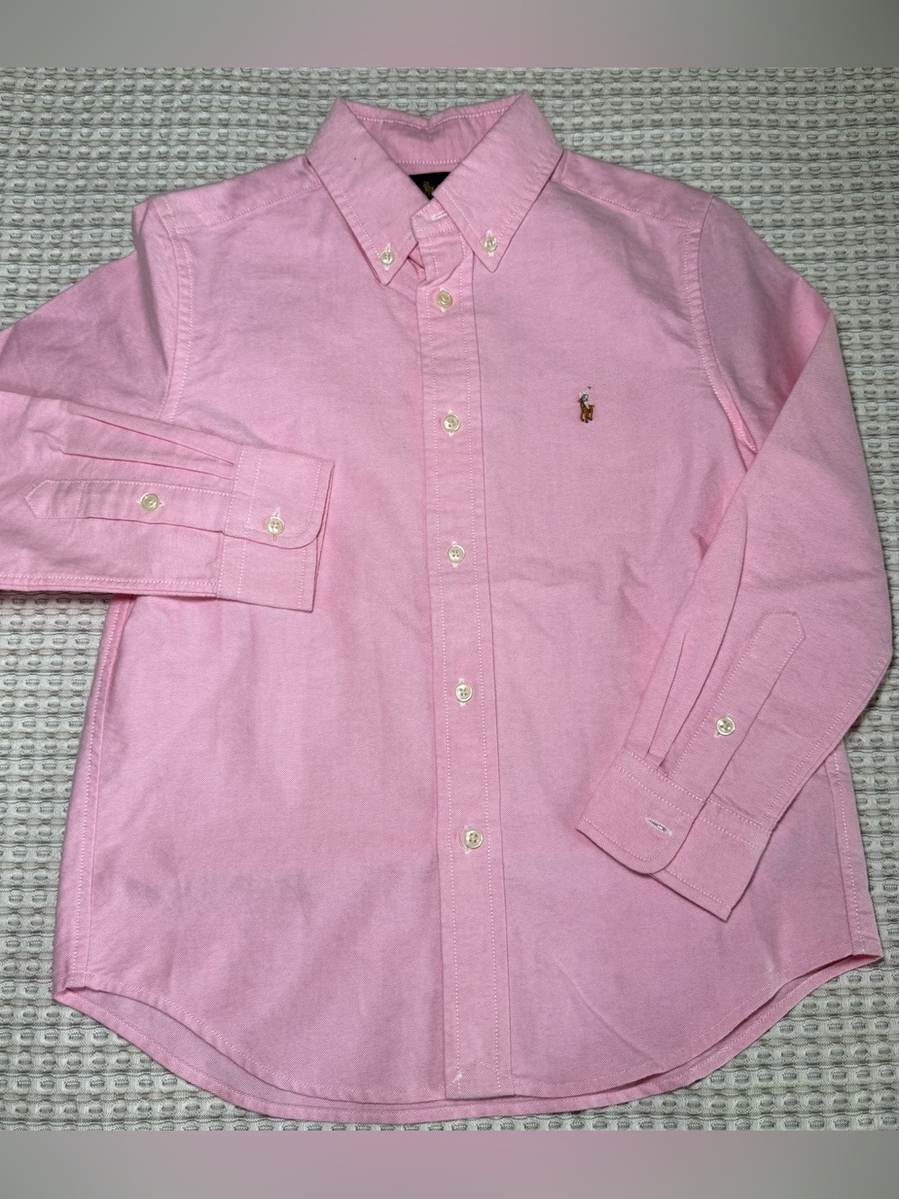 Ralph Lauren Dress Shirt Youth Size 6 Pink Button Down Flesh Logo Oxford Preppy